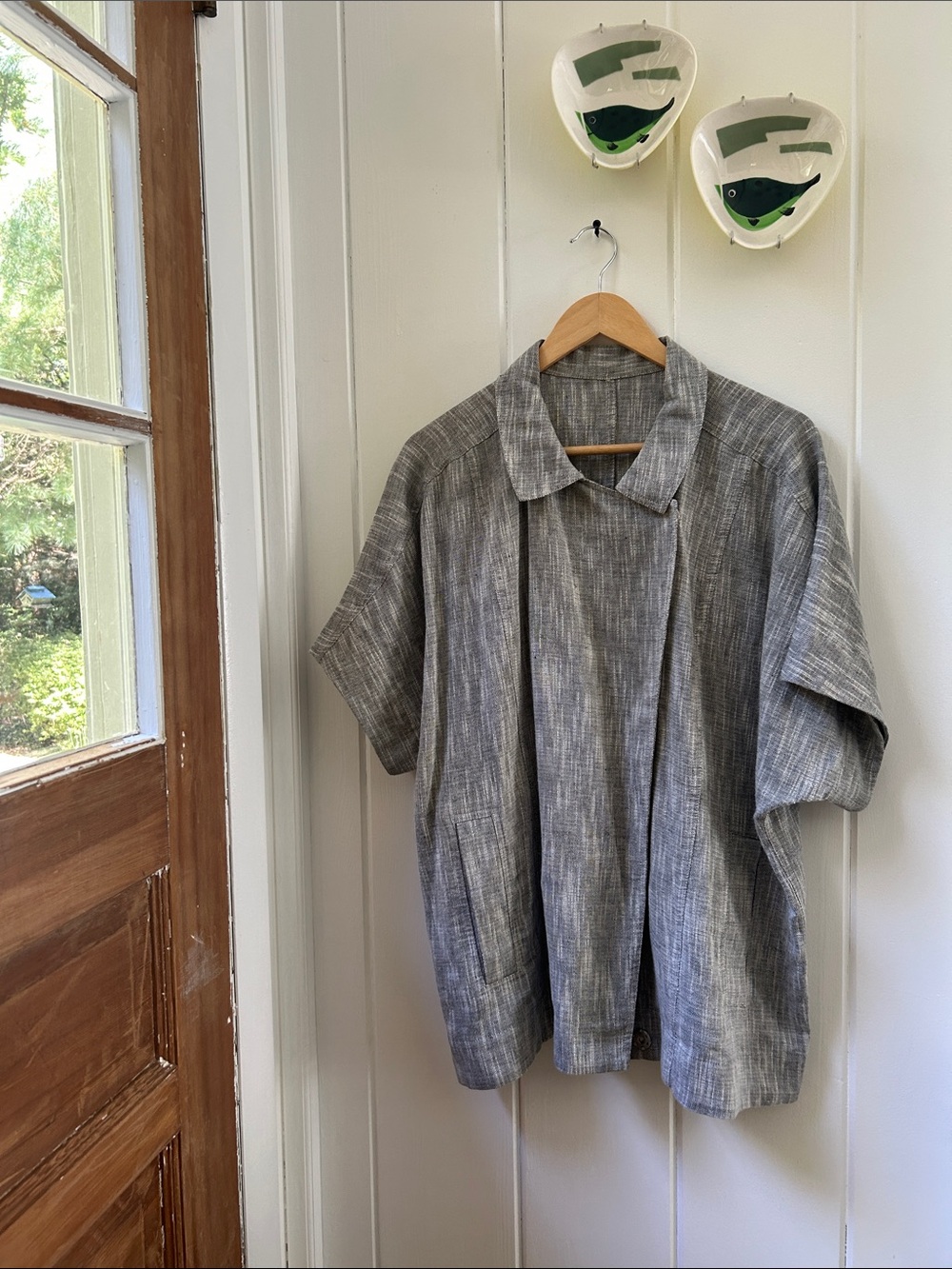 Eileen Fischer Linen Asymmetrical Gray Short-Sleeve Jacket